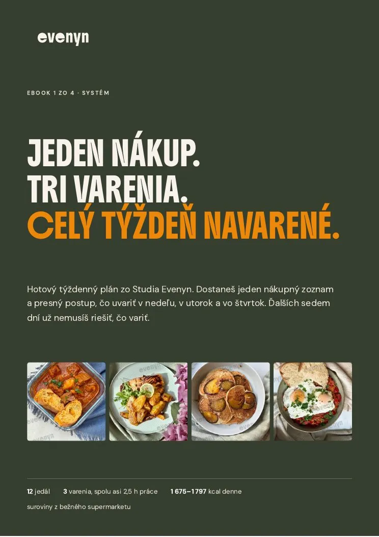 Titulná strana ebooku Jeden nákup, tri varenia, celý týždeň navarené
